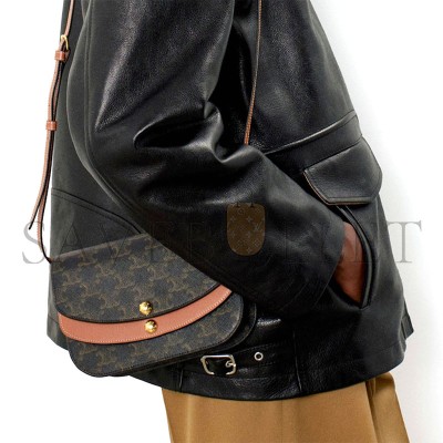 CELINE DUO WALLET ON STRAP IN TRIOMPHE CANVAS AND CALFSKIN 10P672GVL.04LU (20*13*6cm)